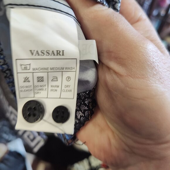 VARSARI BLUE SILVER GREEK KEY MAN'S DRESS SHIRT - Picture 10 of 12